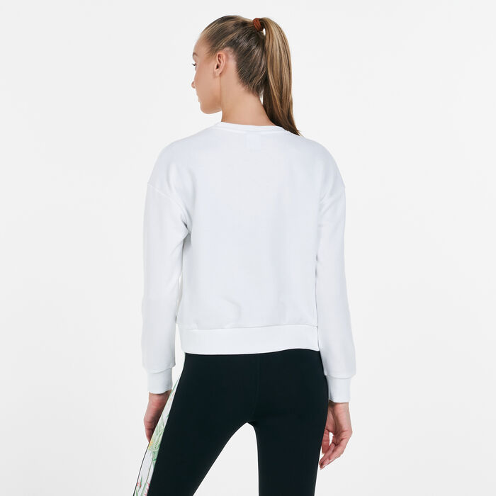 New Balance Women's Essentials Botanical Crew Sweatshirt White New Balance Women's Essentials Botanical Crew Sweatshirt White image number 1