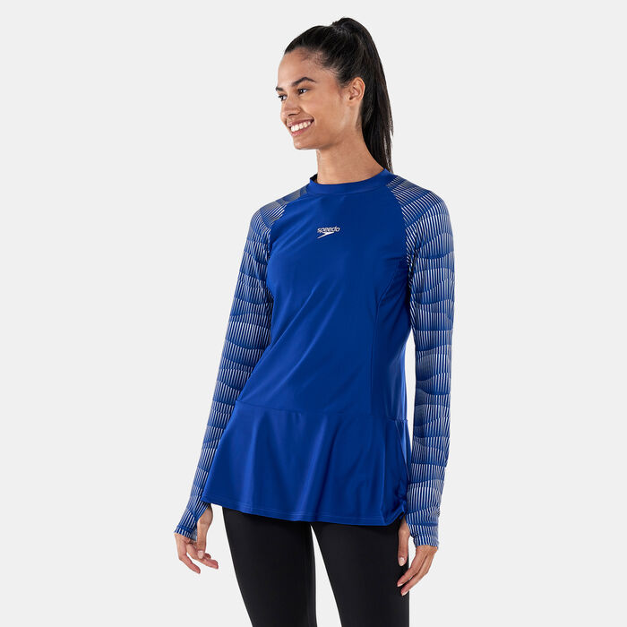 Speedo Women's Modest Deluxe Rashguard Blue Speedo Women's Modest Deluxe Rashguard Blue image number 0