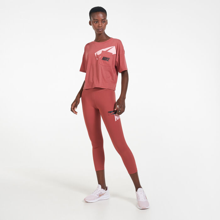 Nike Women's Dri-FIT Graphic Training Crop Top Red Nike Women's Dri-FIT Graphic Training Crop Top Red image number 2