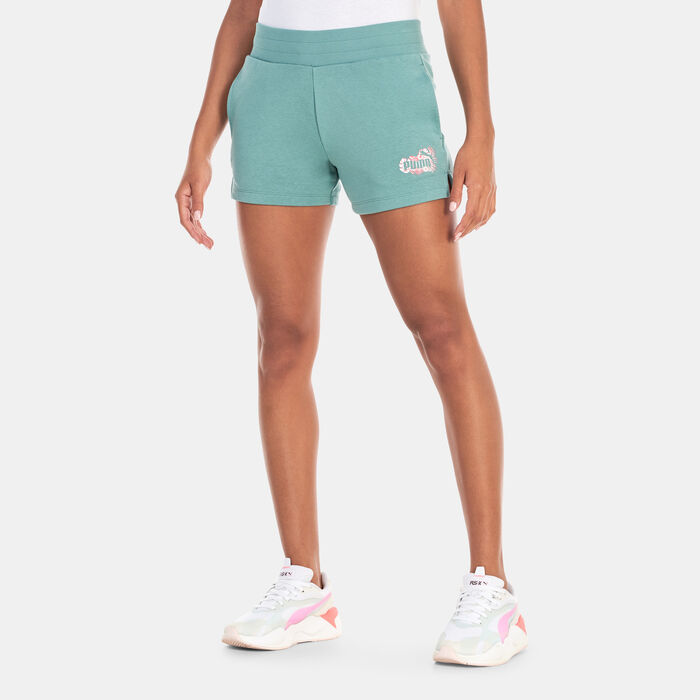 PUMA Women's Essentials+ FLOWER POWER 4-Inch Shorts Green PUMA Women's Essentials+ FLOWER POWER 4-Inch Shorts Green image number 0
