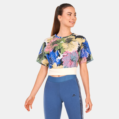 adidas Women's Allover Printed Crop Top Beige adidas Women's Allover Printed Crop Top Beige