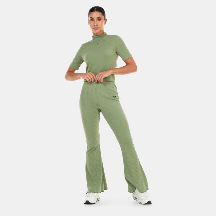 Nike Women's Sportswear High-Waisted Ribbed Jersey Pants Green Nike Women's Sportswear High-Waisted Ribbed Jersey Pants Green image number 2