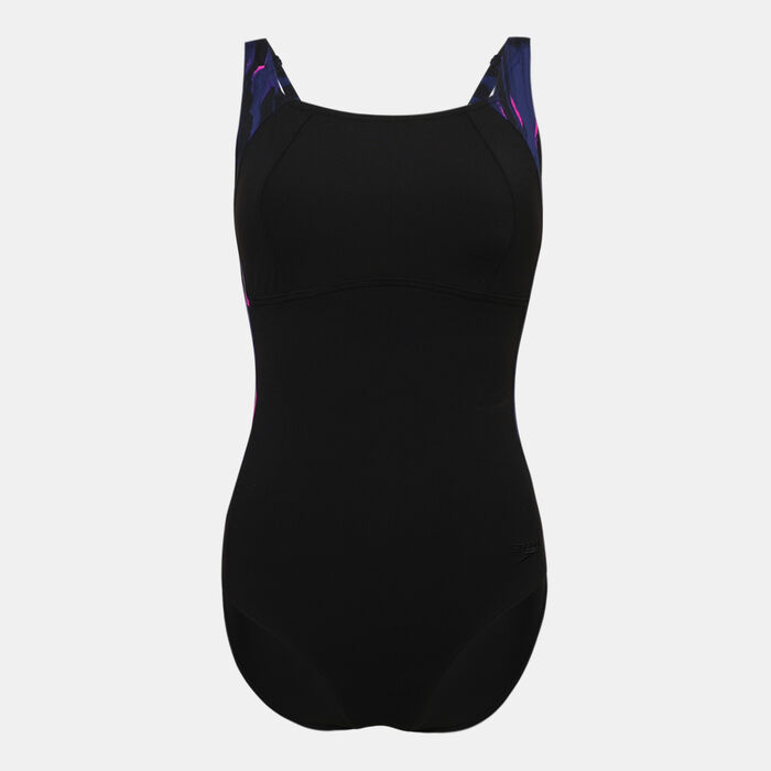 Speedo Women's LunaLustre Printed Shaping One-Piece Swimsuit Black Speedo Women's LunaLustre Printed Shaping One-Piece Swimsuit Black image number 0
