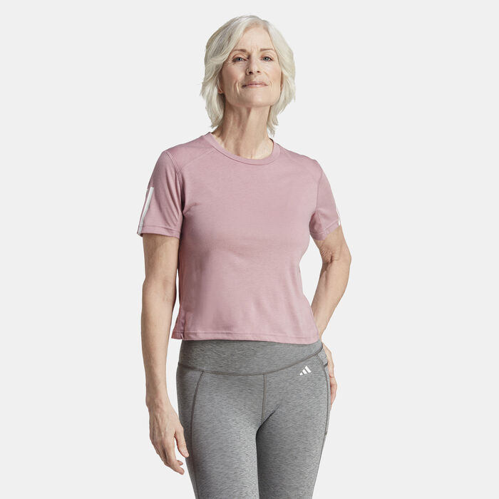 adidas Women's Train Essentials Train Cotton 3-Stripes Crop Top Purple image number 0
