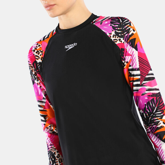 Speedo Women's Printed Long Sleeve Swimming T-Shirt Black image number 3