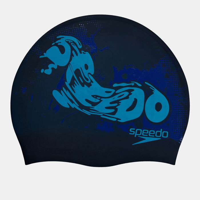 Speedo Kids' Junior Slogan Swimming Cap Blue image number 0