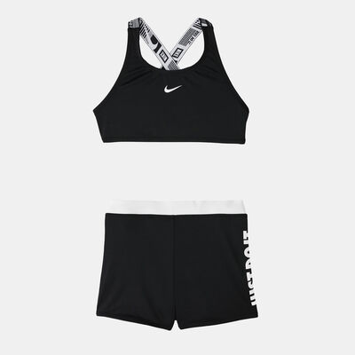 Nike Swim Kids' Just Do It Crossback Sport Bikini and Shorts Set Black Nike Swim Kids' Just Do It Crossback Sport Bikini and Shorts Set Black