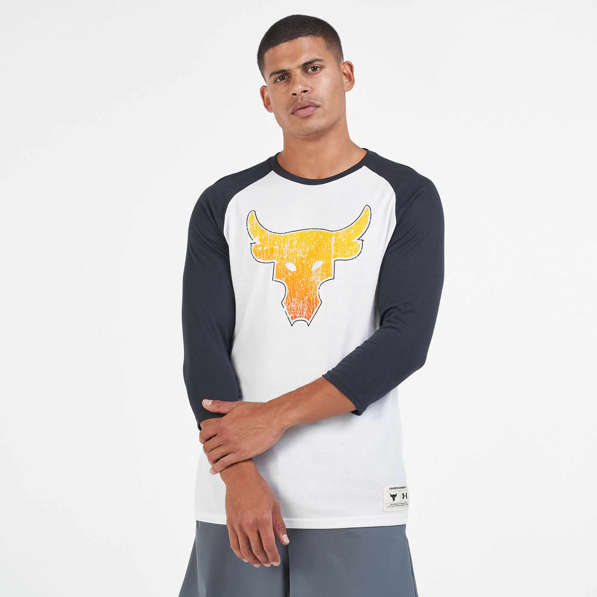 Men s UA Project Rock 3 4 Sleeve T Shirt White Under Armour in Qatar SSS