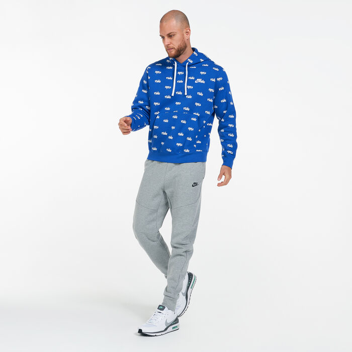 Nike Men's Sportswear Allover Script Club Hoodie Blue Nike Men's Sportswear Allover Script Club Hoodie Blue image number 2