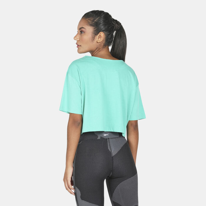 Reebok Women's Meet You There Cropped T-Shirt Green Reebok Women's Meet You There Cropped T-Shirt Green image number 1