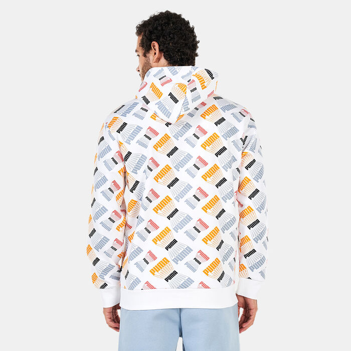 PUMA Men's Logo Repeat Allover Print Hoodie White PUMA Men's Logo Repeat Allover Print Hoodie White image number 1