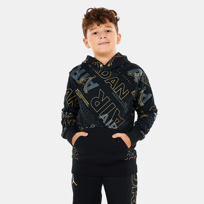 Jordan Kids' Holiday Shine Air Allover Print Pullover Hoodie Black image number 0