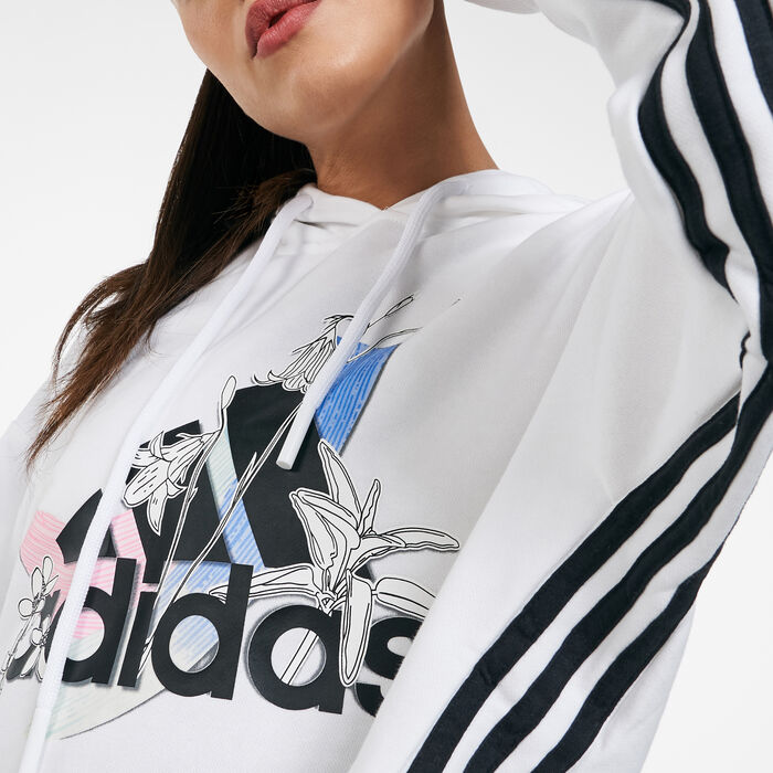 adidas Women's Cropped Hooded Sweatshirt White image number 3