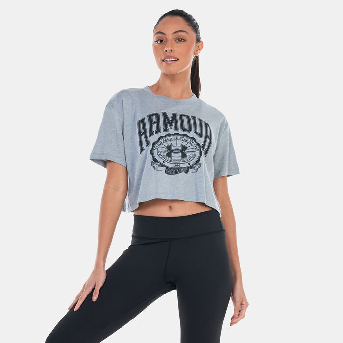 Under Armour Women's UA Collegiate Crest Crop T-Shirt Grey image number 0