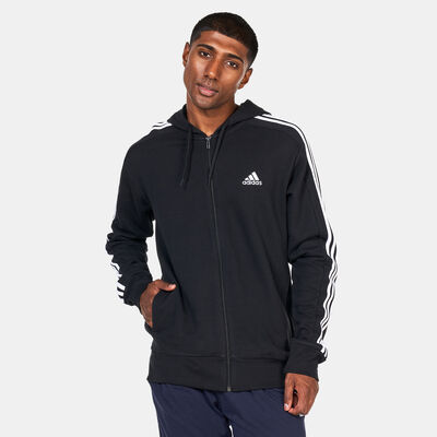 adidas Men's Essentials French Terry 3-Stripes Full-Zip Hoodie Black