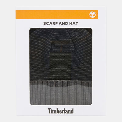 Timberland Men's Acrylic Beanie And Scarf Set Grey Timberland Men's Acrylic Beanie And Scarf Set Grey