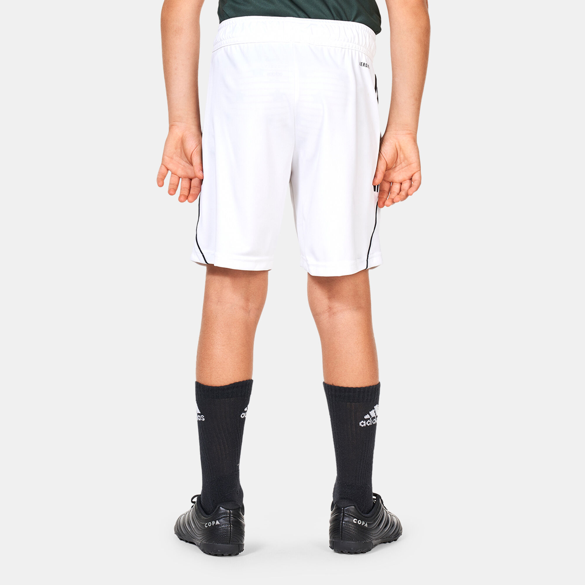 Kids white football shorts hotsell