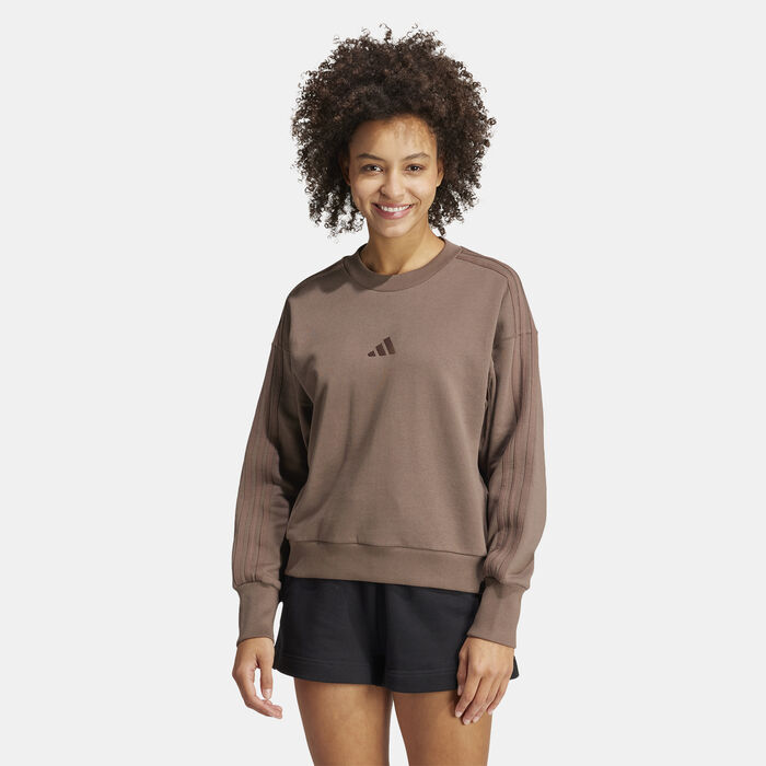 adidas Women's ALL SZN French Terry 3-Stripes Sweatshirt Brown adidas Women's ALL SZN French Terry 3-Stripes Sweatshirt Brown image number 0