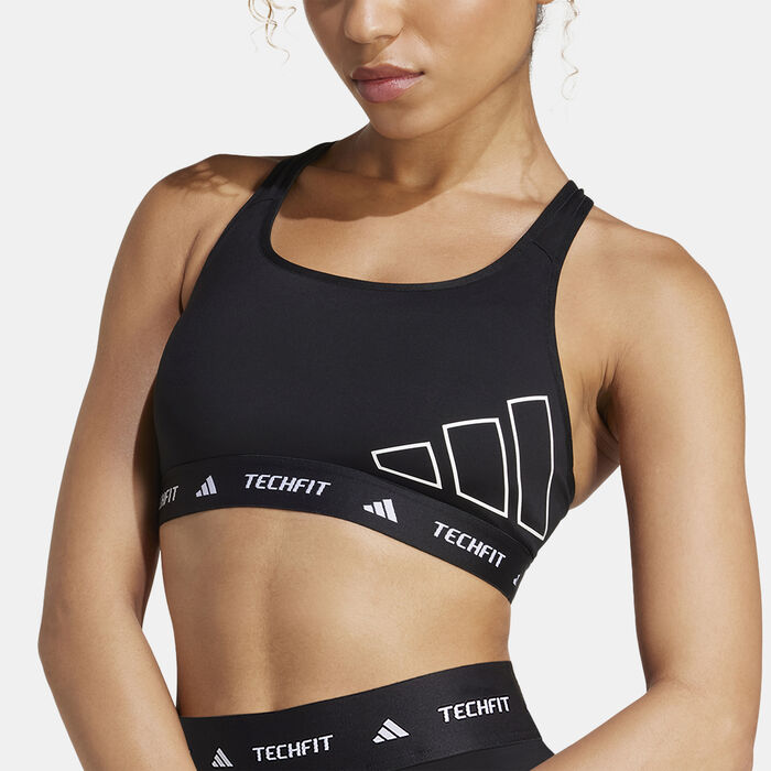 adidas Women's TECHFIT Medium-Support Training Sports Bra Black image number 3