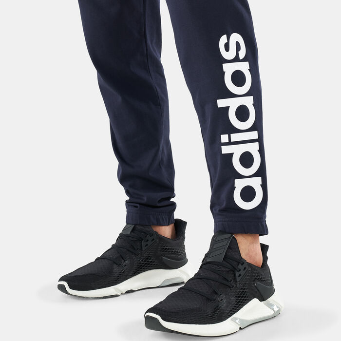 adidas Men's Essentials Single Jersey Tapered Elastic Cuff Logo Pants Blue adidas Men's Essentials Single Jersey Tapered Elastic Cuff Logo Pants Blue image number 3