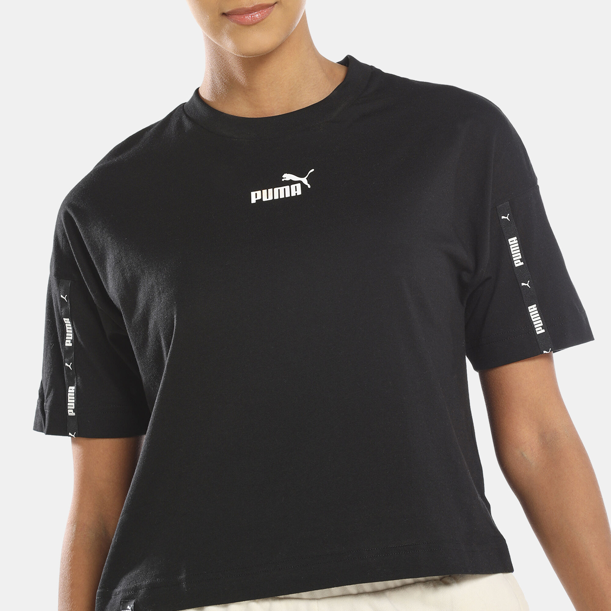 Puma tape logo cropped tee shop
