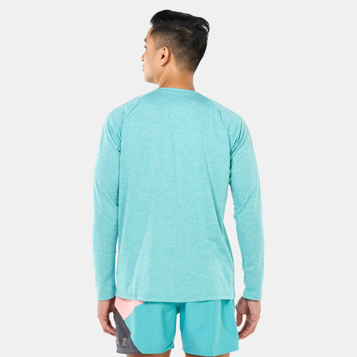 Nike Swim Men's Heather Long Sleeve Rashguard Green Nike Swim Men's Heather Long Sleeve Rashguard Green image number 1