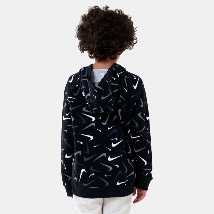 Nike Kids' Sportswear Club Allover Print Fleece Hoodie (Older Kids) Black Nike Kids' Sportswear Club Allover Print Fleece Hoodie (Older Kids) Black image number 1