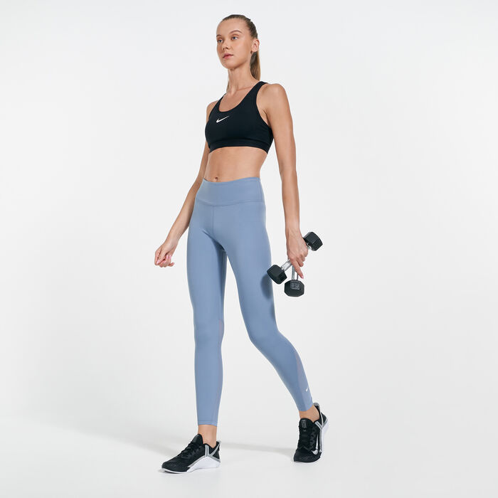 Nike Women's One Mid-Rise 7/8 Mesh-Panelled Leggings Blue image number 2