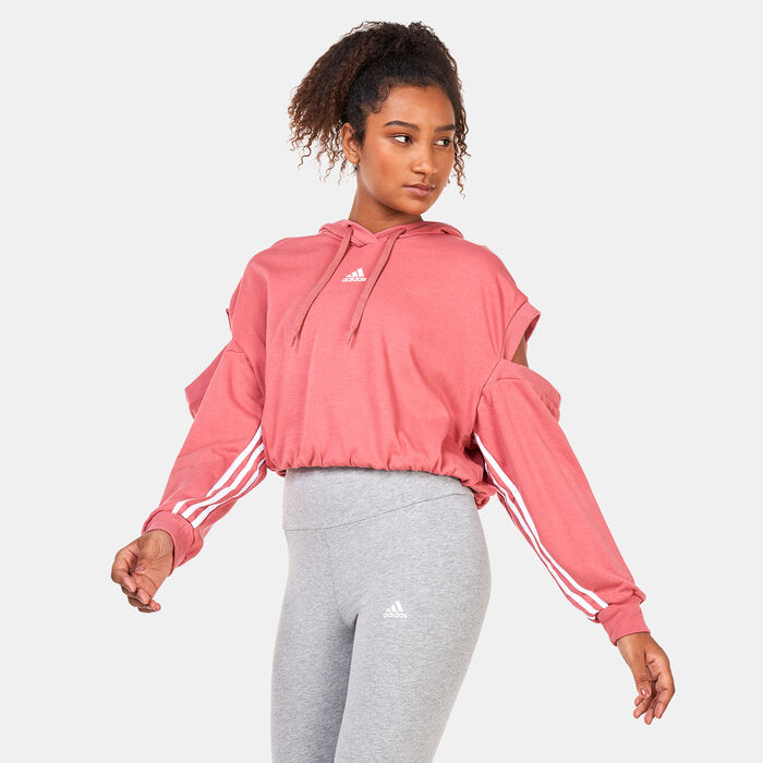 adidas Women's Hyperglam 3-Stripes with Cutout Detail Hoodie Red image number 0