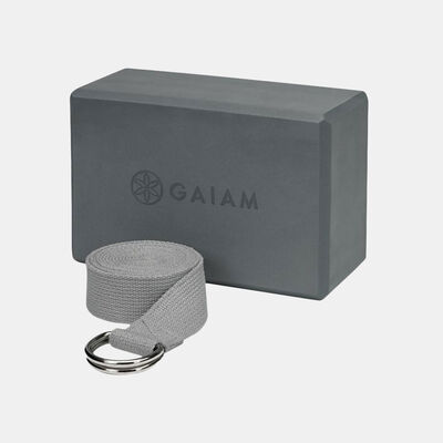Gaiam Yoga Block And Strap Combo Grey Gaiam Yoga Block And Strap Combo Grey