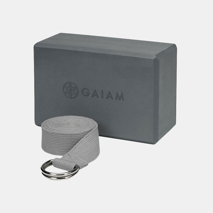 Gaiam Yoga Block And Strap Combo Grey Gaiam Yoga Block And Strap Combo Grey image number 0