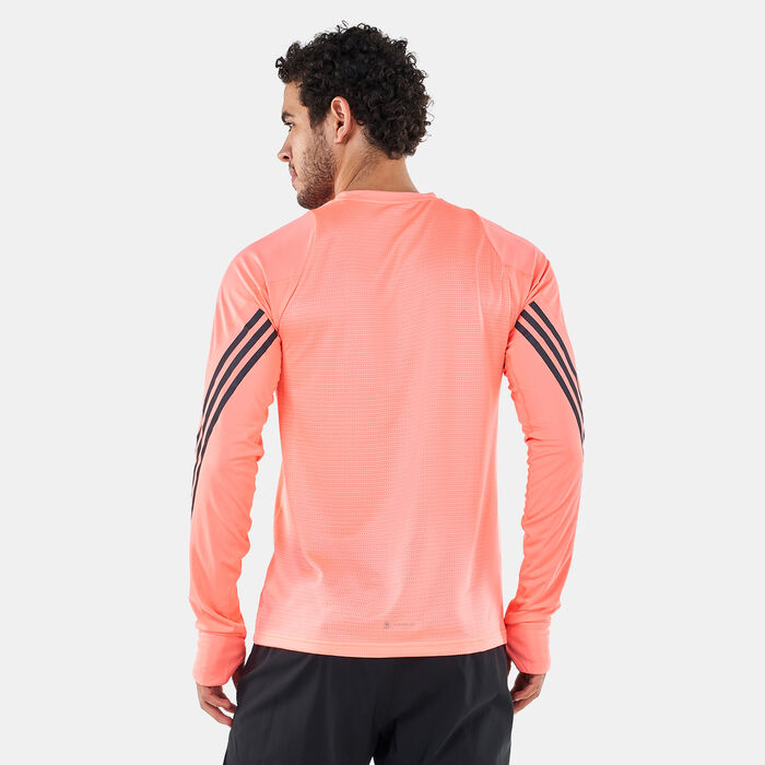 adidas Men's Run Icon Full Reflective 3-Stripes Long Sleeve T-Shirt Pink adidas Men's Run Icon Full Reflective 3-Stripes Long Sleeve T-Shirt Pink image number 1