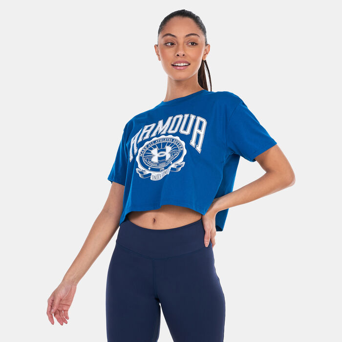 Under Armour Women's UA Collegiate Crest Crop T-Shirt Blue Under Armour Women's UA Collegiate Crest Crop T-Shirt Blue image number 0