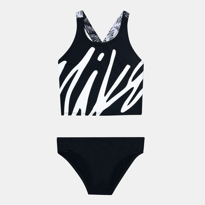 Nike Swim Kids' Script Logo Crossback Midkini Two-Piece Swimsuit Black Nike Swim Kids' Script Logo Crossback Midkini Two-Piece Swimsuit Black image number 0