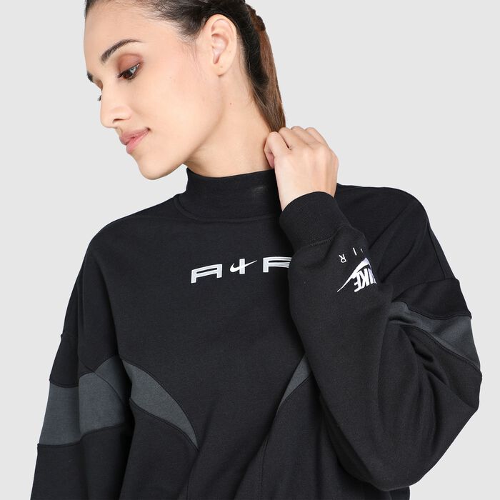 Nike Women's Air Mock Fleece Sweatshirt Black Nike Women's Air Mock Fleece Sweatshirt Black image number 3