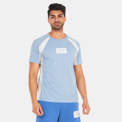 EA7 Emporio Armani Men's Small Logo 7 Lines T-Shirt Blue EA7 Emporio Armani Men's Small Logo 7 Lines T-Shirt Blue