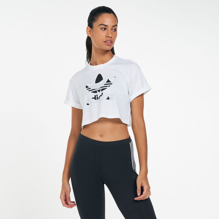 adidas Women's Marimekko Trefoil Infill Cropped T-Shirt White adidas Women's Marimekko Trefoil Infill Cropped T-Shirt White image number 0