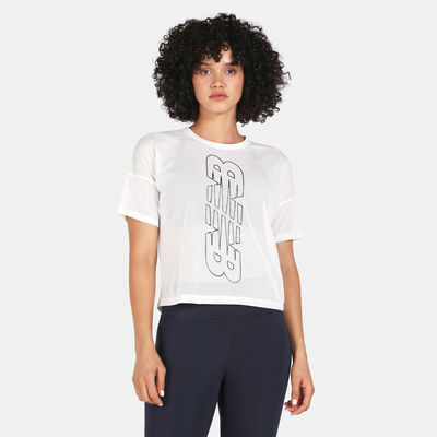 New Balance Women's Achiever Keyhole Back Graphic T-Shirt Grey