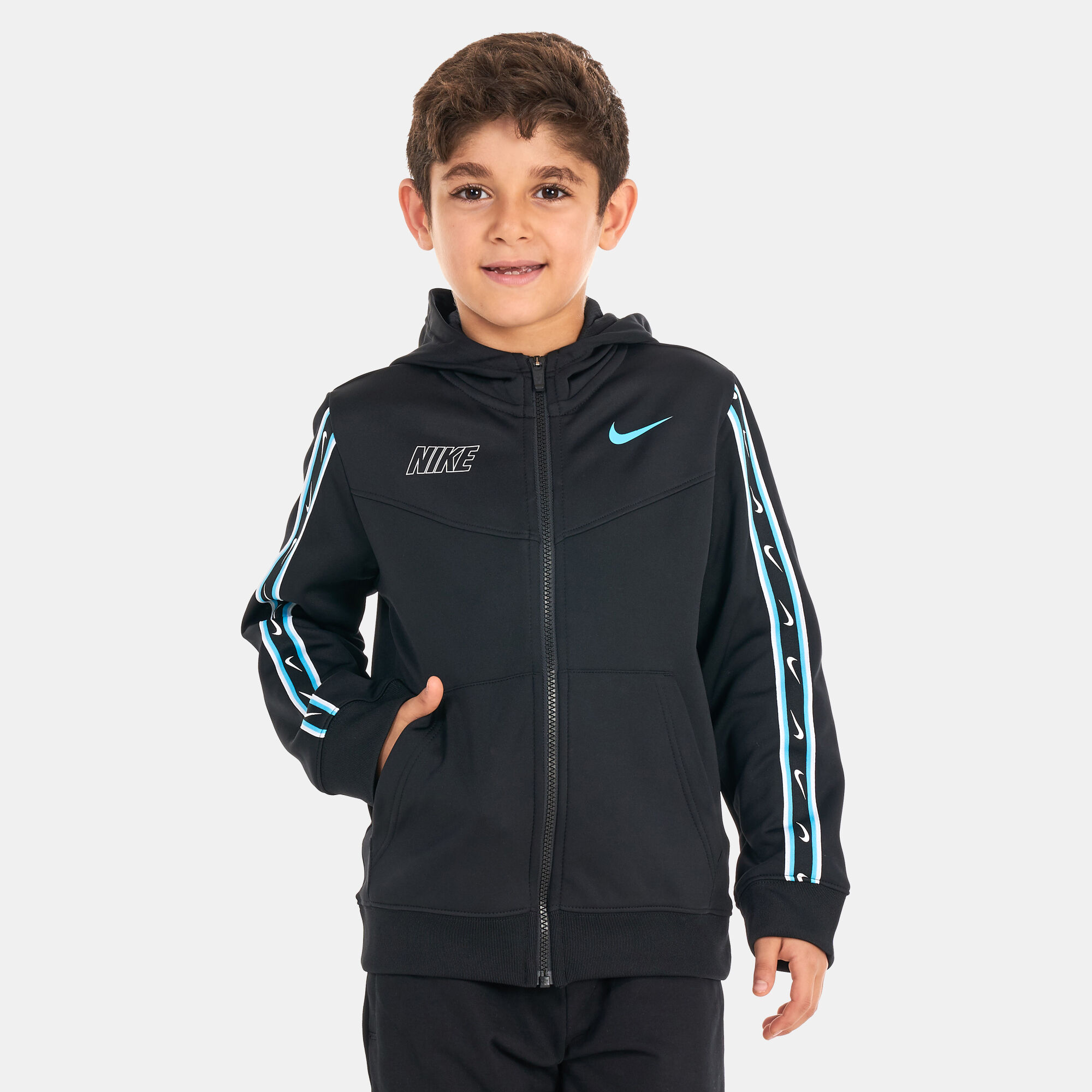 Kids Sportswear Repeat Full Zip Hoodie Older Kids Black Nike in Qatar SSS