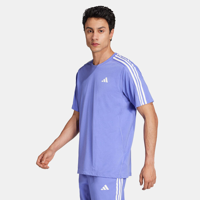 adidas Men's Own the Run 3-Stripes Running T-Shirt Blue image number 0