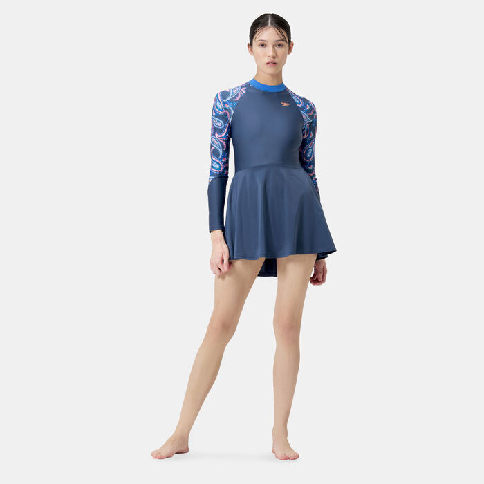 Speedo Women's Long Sleeve Swimming Dress Blue image number 2