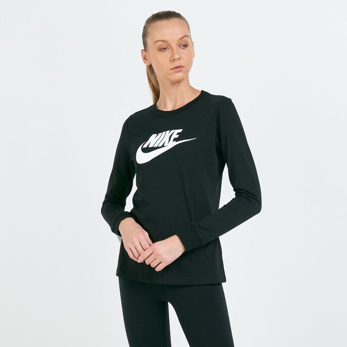 Nike Women's Essential Icon Futura Long Sleeves T-Shirt Black Nike Women's Essential Icon Futura Long Sleeves T-Shirt Black image number 0