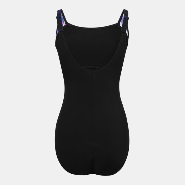 Speedo Women's LunaLustre Printed Shaping One-Piece Swimsuit Black Speedo Women's LunaLustre Printed Shaping One-Piece Swimsuit Black image number 1