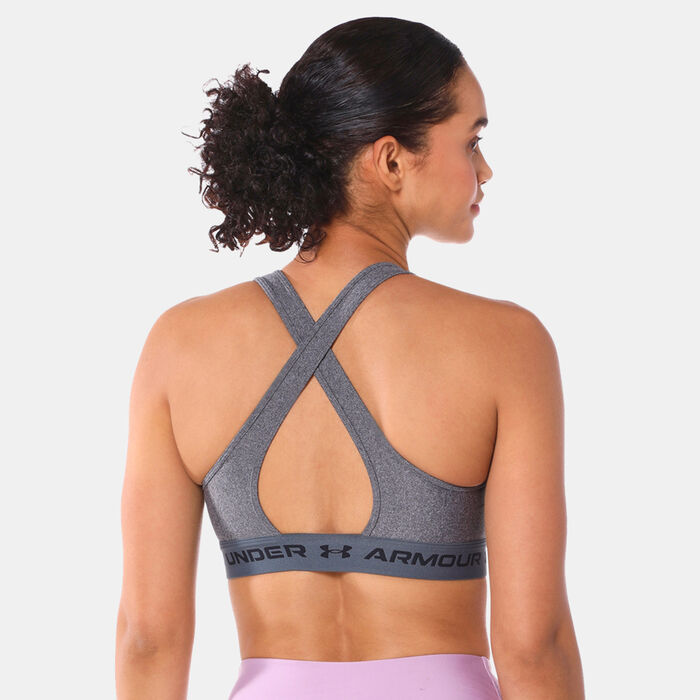 Under Armour Women's Crossback Mid Heather Sports Bra Grey Under Armour Women's Crossback Mid Heather Sports Bra Grey image number 1