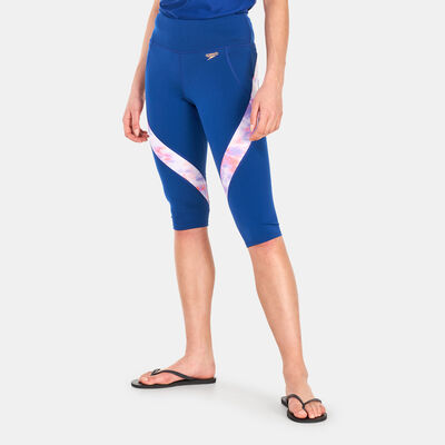 Speedo Women's Printed Panel 3/4 Leggings Blue Speedo Women's Printed Panel 3/4 Leggings Blue