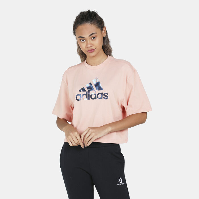 adidas Women's X Zoe Saldana Cropped T-Shirt Beige adidas Women's X Zoe Saldana Cropped T-Shirt Beige image number 0