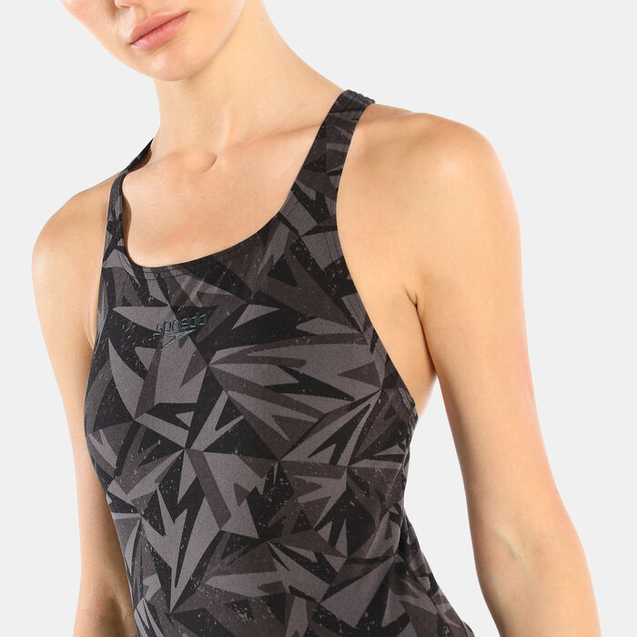 Speedo Women's Hyperboom Allover Print Medalist One-Piece Swimsuit Black Speedo Women's Hyperboom Allover Print Medalist One-Piece Swimsuit Black image number 3