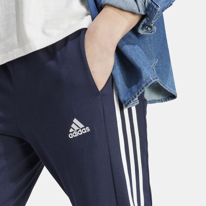 adidas Men's Essentials Single Jersey Tapered 3-Stripes Joggers Blue adidas Men's Essentials Single Jersey Tapered 3-Stripes Joggers Blue image number 3