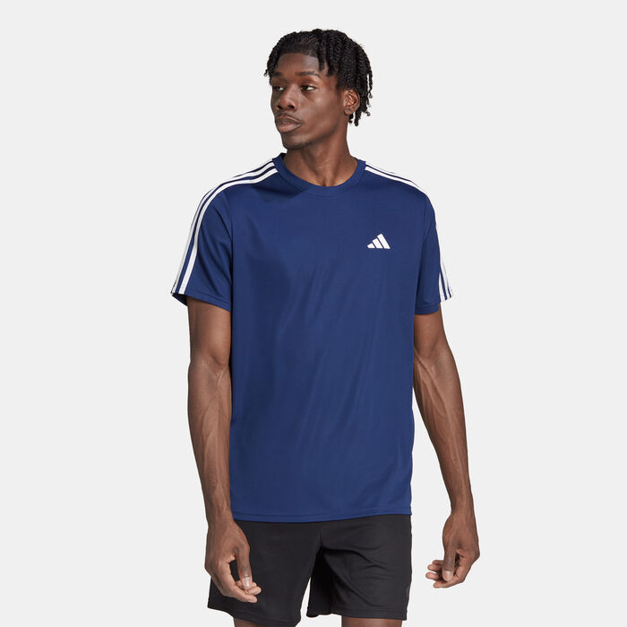 adidas Men's Train Essentials 3-Stripes Training T-Shirt Blue adidas Men's Train Essentials 3-Stripes Training T-Shirt Blue image number 0