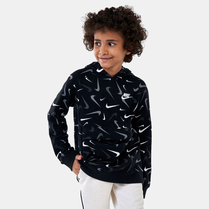 Nike Kids' Sportswear Club Allover Print Fleece Hoodie (Older Kids) Black Nike Kids' Sportswear Club Allover Print Fleece Hoodie (Older Kids) Black image number 0